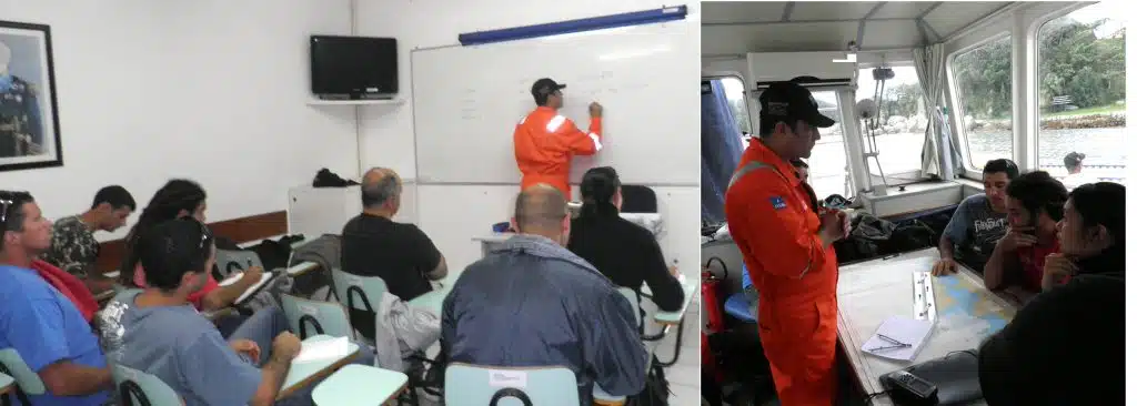 Professor Flavio Ramires dando Aulas Teóricas e Práticas ministradas na Capitania dos Portos de Santa Catarina